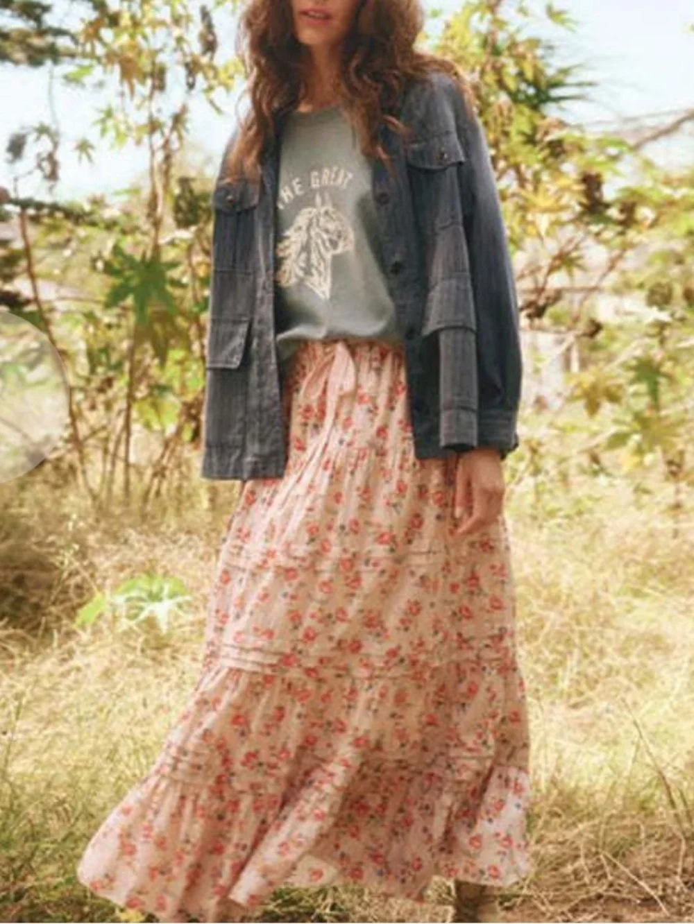 THE GREAT. THE PASTORAL SKIRT - PINK ROSE PRINT Sz 3 NWT